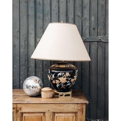Lampe en céramique au motif floral Suzanne N°599 - Bon état DEBONGOUT