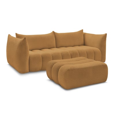 Canapé droit fixe 4 places en tissu bouclette avec pouf, AZRA BOBOCHIC