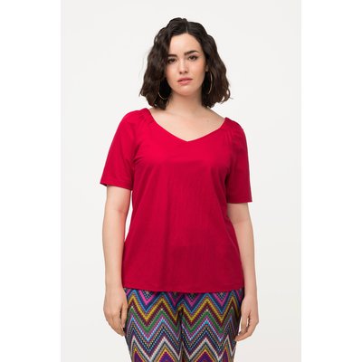 Blouse à fronces, col V et manches courtes ULLA POPKEN