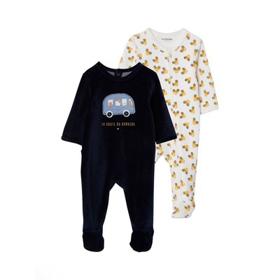 Lot de 2 pyjamas "en voiture" en velours  ouverture zippée VERTBAUDET