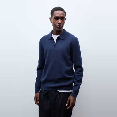 Pull col rond polo en coton et cachemire MONOPRIX
