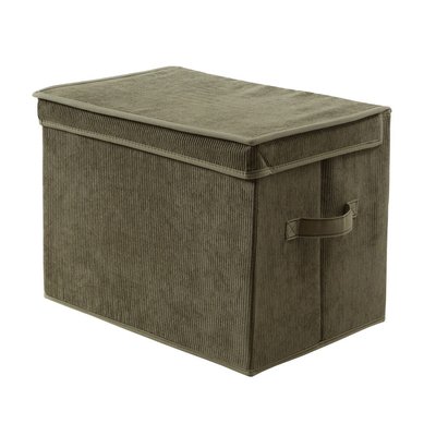 Boîte rangement haute avec couvercle tissu velours côtelé kaki - H30 cm CALICOSY