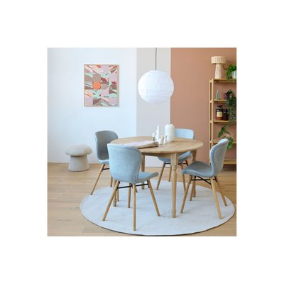 Table ronde extensible pieds tournés D115 + 4 chaises tissu - VICTORIA HELLIN, DEPUIS 1862