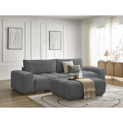 Canapé droit fixe 4 places en tissu bouclette avec pouf, ANAKIN BOBOCHIC