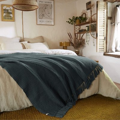 Plaid à franges camel matière recyclée TERRE DE NUIT