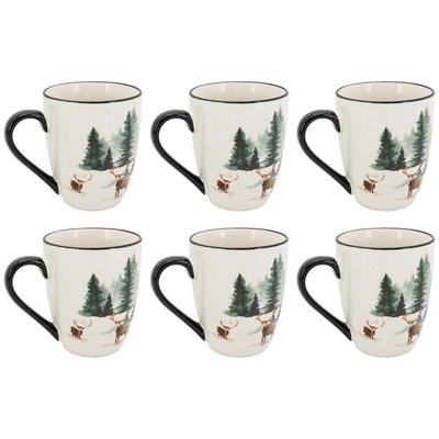 Vaisselle en porcelaine décor Cerf et Sapin, style fait main Tasse AUBRY GASPARD