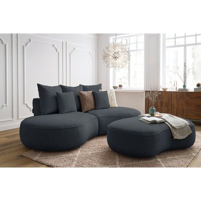Canapé droit fixe 5 places en tissu texturé avec pouf, SAINT-GERMAIN BOBOCHIC