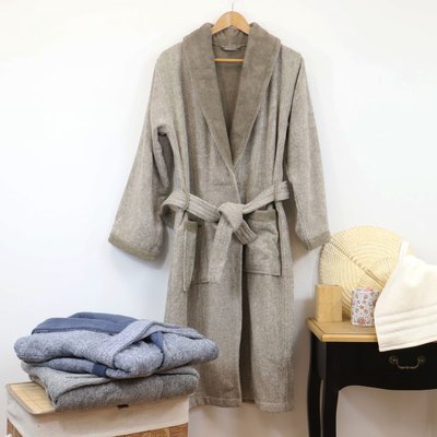 Peignoir homme en coton bouclette éponge rasée BICOLORE LINANDELLE