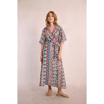 Vestido largo cruzado con estampado y mangas cortas MOLLY BRACKEN