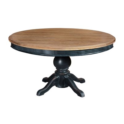 Table ronde en teck naturel et piétement noir patiné D130 - DALILA HELLIN, DEPUIS 1862