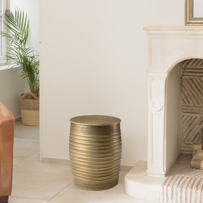 Bout de canapé rond alu doré motifs gravés NADOR PIER IMPORT