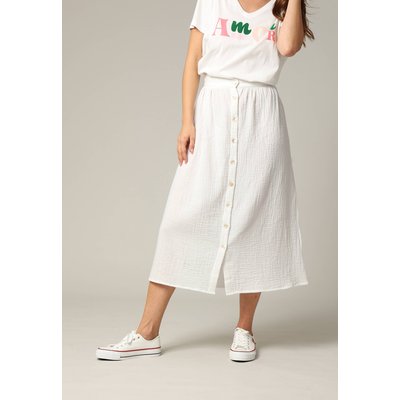 Jupe midi en gaze de coton jaune avec boutons TINLEY DEELUXE