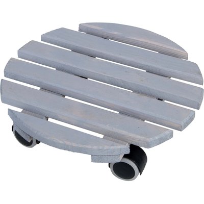 Support à roulettes en bois pour plantes d'intérieur Rond - Gris JARDINDECO