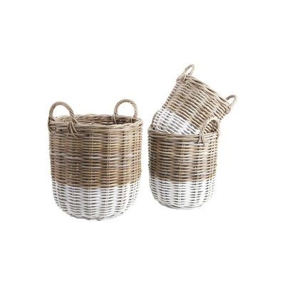 Cache pot en poelet gris et blanc avec poignées (Lot de 3) AUBRY GASPARD