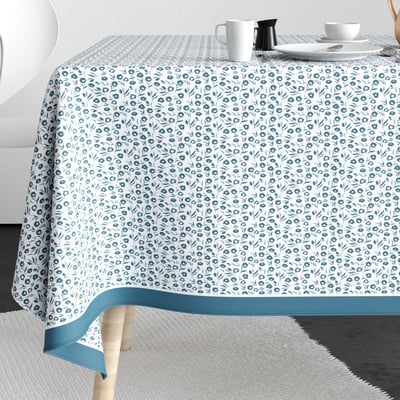 Nappe rectangulaire anti tache Coton Fleurs Des Champs Bleu EDEN