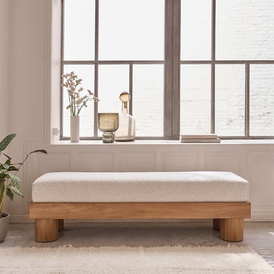 Banc en bois de teck et tissu bouclette 140 cm  THÉODORE BERAH GETAH