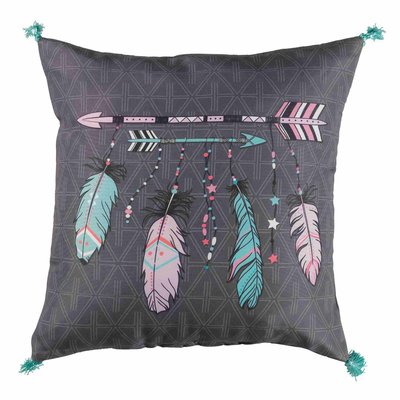 Coussin Pompons Collection Plumes été Indien DOUCEUR D'INTÉRIEUR