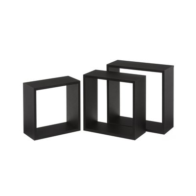 Set de 3 Étagères Murales en Bois MDF Noir - 30x30x11.7cm WADIGA