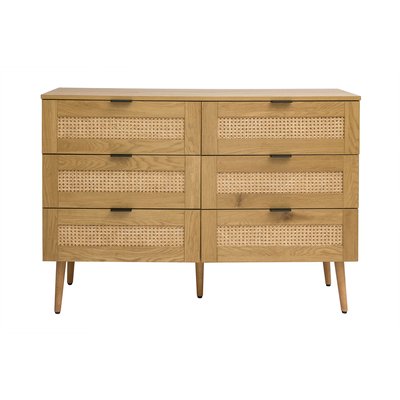 Commode finition bois clair, cannage en rotin et métal noir 3 tiroirs L120 cm MANILLE MILIBOO