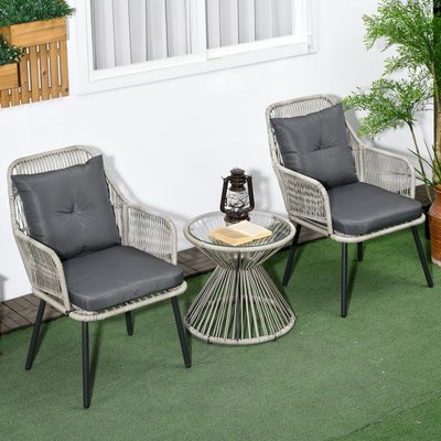 Ensemble salon de jardin 2 places 3 pièces style colonial gris OUTSUNNY