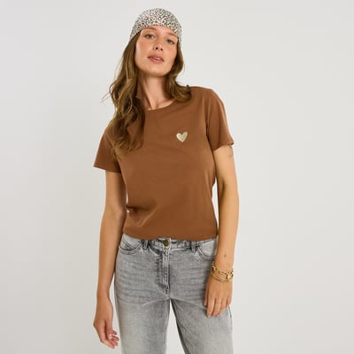 T-shirt col rond cœur brodé GRAIN DE MALICE