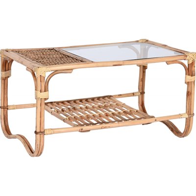 Table basse en rotin, plateau en verre RECOLLECTION