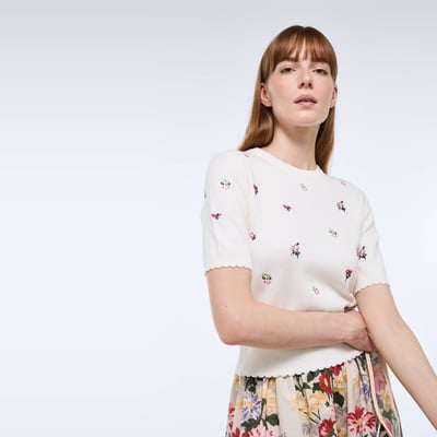 Pull manches courtes brodé en coton BIO GOTS MONOPRIX