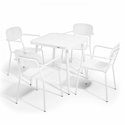 Salon de jardin table carré et 4 fauteuils en aluminium, BRISTOL OVIALA