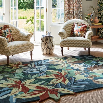 Tapis salon et chambre fait main en laine motif floral ROBINS UN AMOUR DE TAPIS