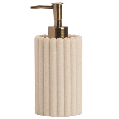 Distributeur de savon en résine beige stries 7x7x17cm WADIGA