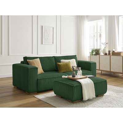Canapé droit fixe 4 places en gros côtelé doux avec pouf, CHELSEA BOBOCHIC