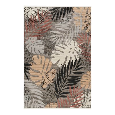 Tapis tissé plat thème feuillage à franges , FLORENCE ESPRIT