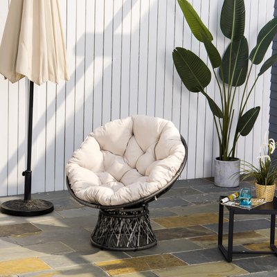 Fauteuil papasan pivotant grand confort Ø 97 x 90H cm crème OUTSUNNY