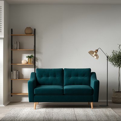 Rosa Curve Buttoned Velvet 2 Seater Sofa with Light Wood Legs SO'HOME
