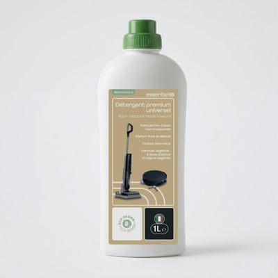 Détergent Liquide Nettoyant Sol Universel 1L pour Aspirateur Robot Laveur et Balai Laveur, Anti-Traces ESSENTIEL B