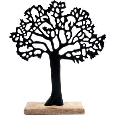 Arbre décoratif en aluminium noir et bois de manguier Arbre de vie JARDINDECO