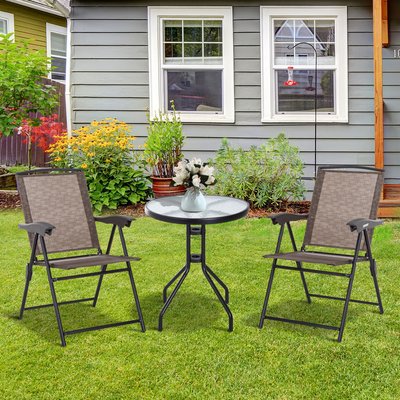 Ens. de jardin 3 pièces 2 chaises inclinables pliables + table ronde OUTSUNNY