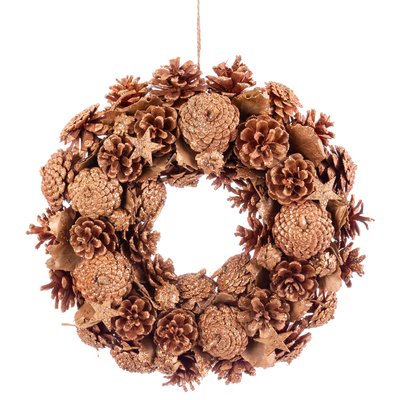 Couronne de l'Avent décoration Noël pommes de pin dorées WADIGA