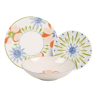 Service 18 pièces rose/vert en porcelaine - "Aube de Pivoine" LAGUIOLE CUISSON