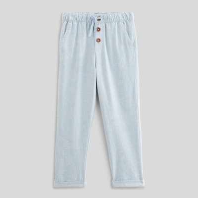 Pantalon droit rayé en coton et lin MONOPRIX