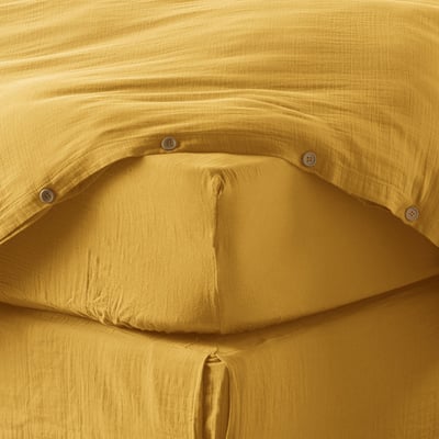 Drap housse en double gaze de coton avec bonnet 30cm Terra EDEN