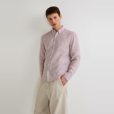 Chemise manches longues rayée en lin MONOPRIX