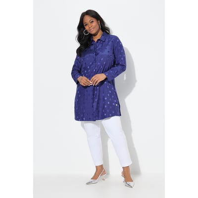 Blouse longue à pois jacquard avec col de ULLA POPKEN
