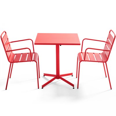 Salon de jardin table bistrot en métal et 2 fauteuils, PALAVAS OVIALA