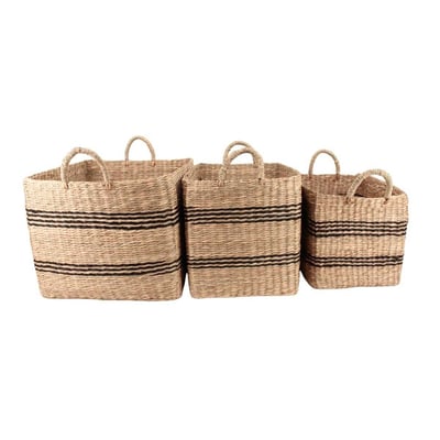 Set de 3 paniers rectangulaires en jonc de mer avec poignées ORNAMI