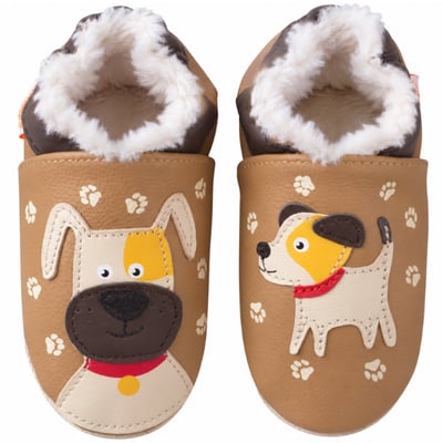 Chaussons cuir souple fourrés Adrien le chien TICHOUPS