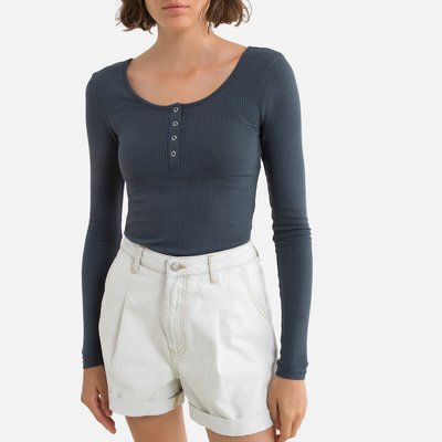 T-shirt manches longues, effet côtelé PIECES
