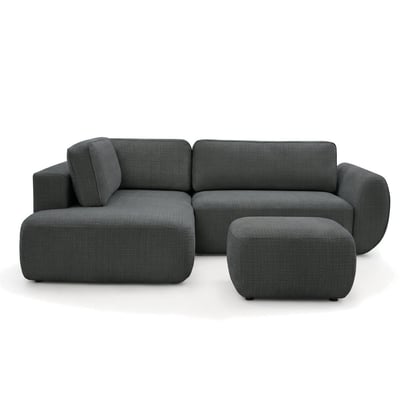 Canapé d'angle convertible 4 places en tissu texturé avec pouf, DENISE BOBOCHIC