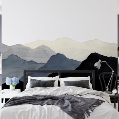 Papier peint panoramique avec montagnes grises à l'aquarelle - 340x260 cm (l x h) LA TOUCHE ORIGINALE