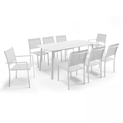 Salon de jardin table en aluminium et pierre et 8 chaises, PIEDRA OVIALA